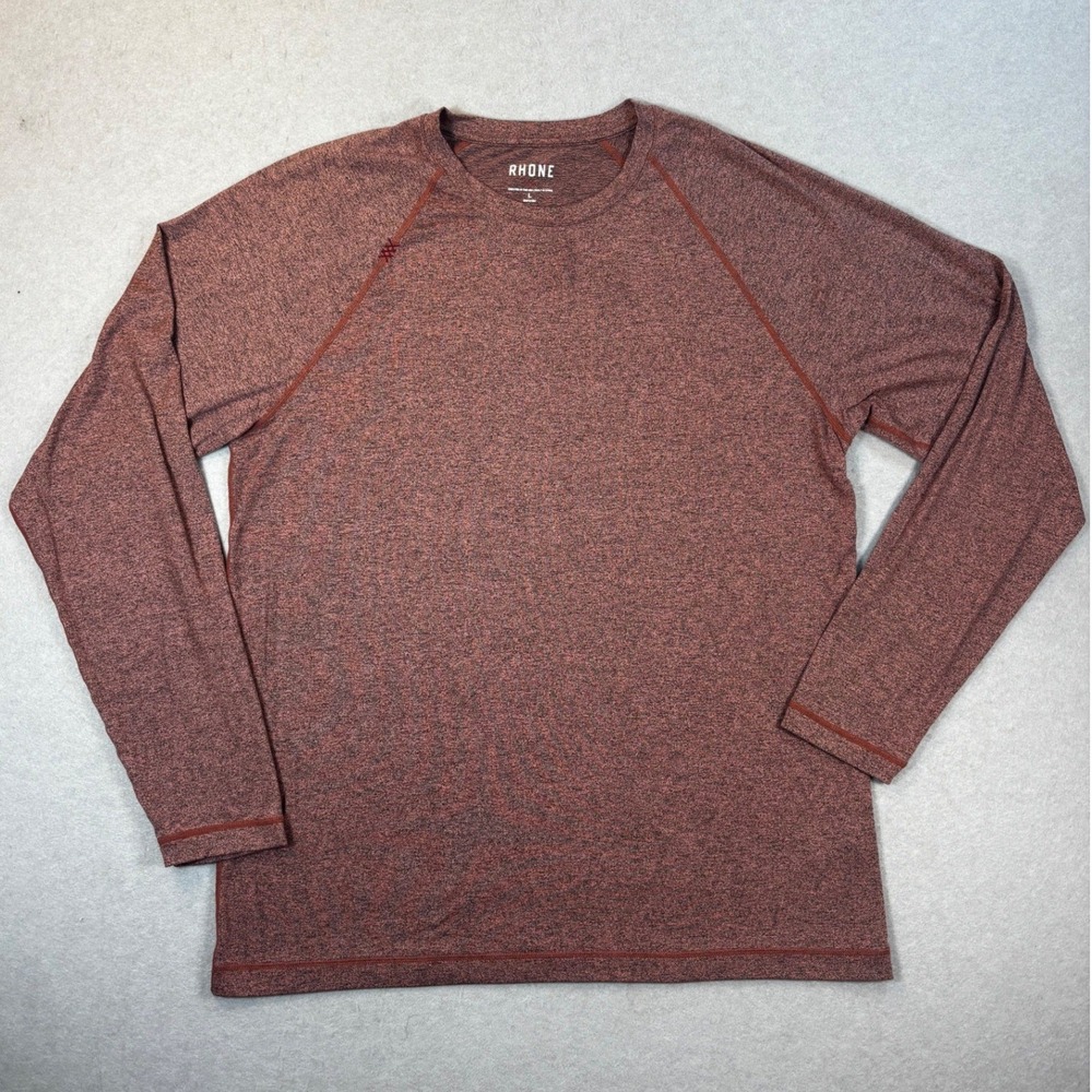 Rhone Reign Mens Large Long Sleeve Performance Shirt Heathered Clay Red RLS-182